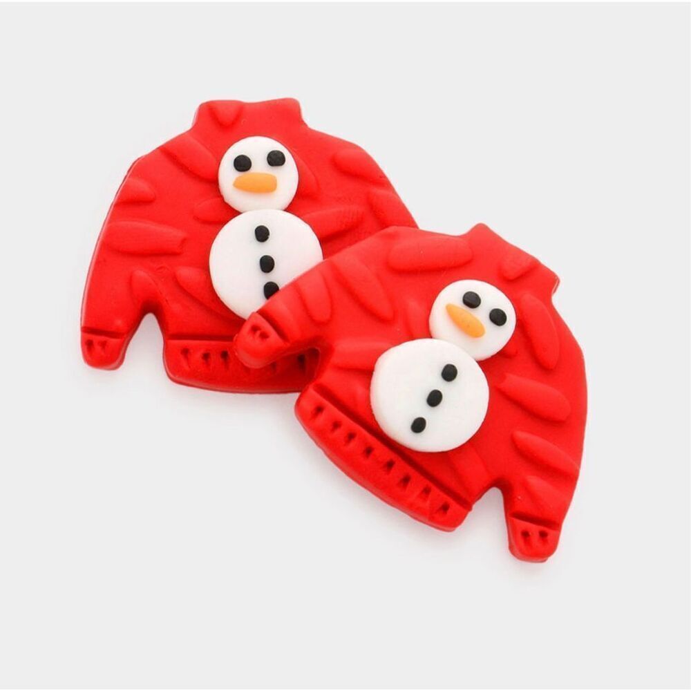 New Womens Boutique Polymer Clay Snowman Ugly Christmas Sweater Stud  Earrings